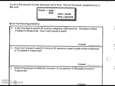 Image result for Work and Power Worksheet