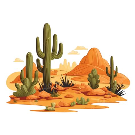 Desert Landscape With Cactus And Plants, Desert Landscape, Cactus Plant ...