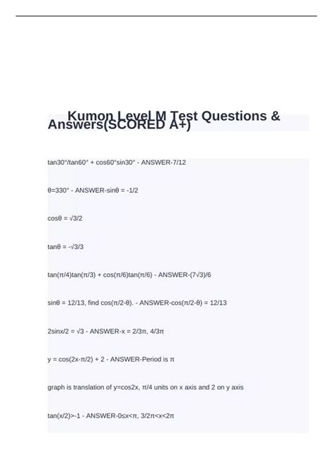 Kumon Level M Test Questions & Answers(SCORED A+) - Kumon Level M ...