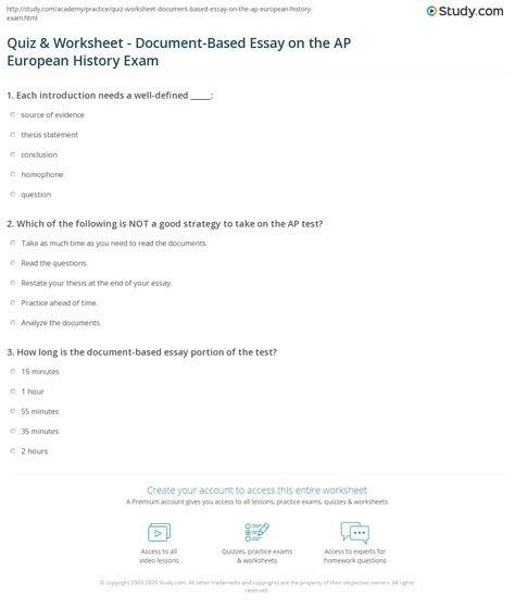 Quiz & Worksheet - Document-Based Essay on the AP European History Exam ...