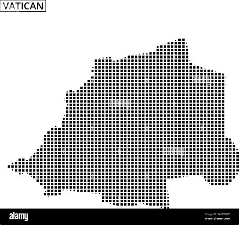 A black grid outline of Vatican City illustrates its unique shape on a neutral background. This ...