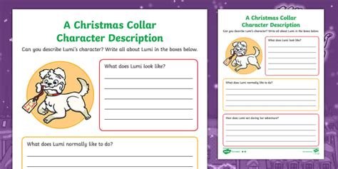 A Christmas Collar Character Description Writing Worksheet