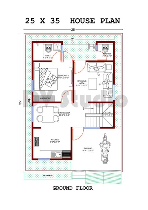 25X35 House 3D Floor Plans - DV Studio