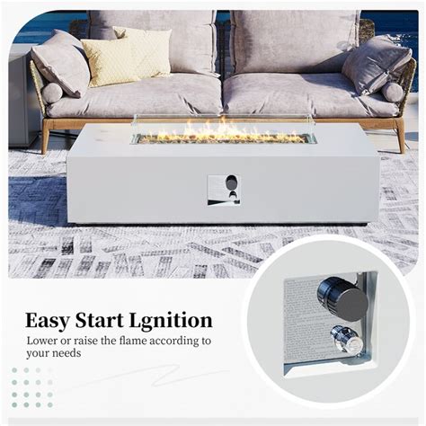 Patio Watcher 56-in W White Iron Rectangle Propane Gas Fire Pit Table ...