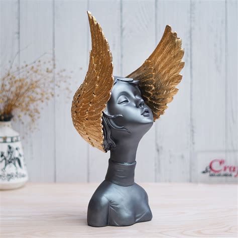 Grey & Golden Fairy Lady Statue Decorative Showpiece for Home Decor ...