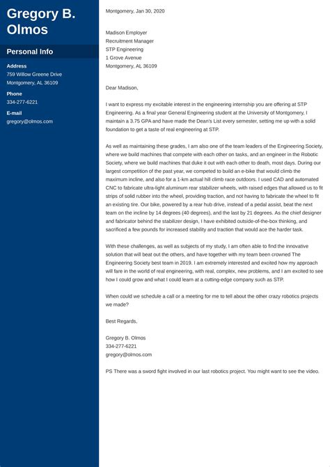 Image result for Cover Letter Examples Engineering Intern