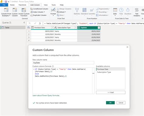 Image result for Power Query Custom Column in Range