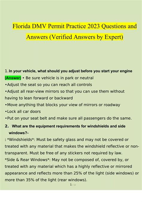 Florida DMV Learner's Permit Practice Test Questions and Answers 2023 ...
