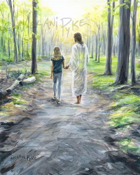 Walking With Jesus Art Print, Young Girl on Forest Path Uplifting ...
