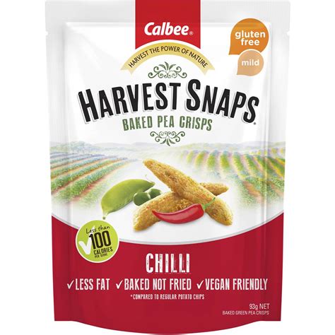 Calbee Harvest Snaps Pea Chilli Baked Crisps 93g | Woolworths