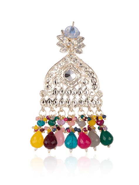 Priyaasi Gold Plated Kundan & Multi Coloured Beaded Drop Earrings