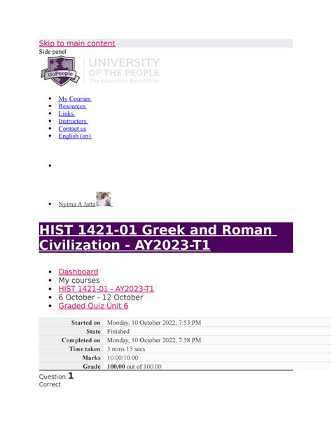 HIST 1421 Unit 6 Graded Quiz - Skip to main content Side panel My ...