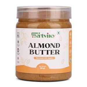 Satviky Almond Butter | 500 gm | Sweetened with Jaggery | 24% Protein ...
