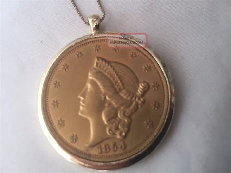 1854 Gold Coin Pendant With Gold Bezel And Chain Marked Copy On Back