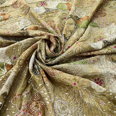 Mehendi Green Floral Printed Sequins Thread Crepe Embroidery – Saroj ...