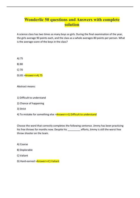 Wonderlic 50 questions and Answers with complete solution - Wonderlic ...