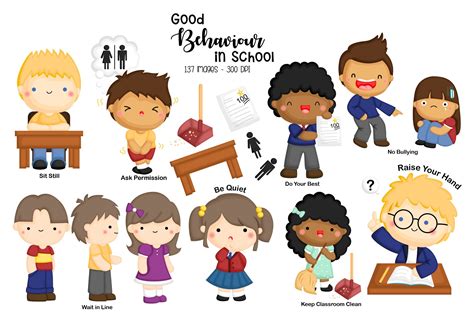 School Good Etiquette Behavior Clipart Graphic by Inkley Studio ...