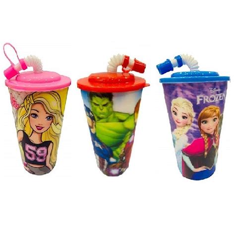 Sipper 3D Glass Look Cartoon Character Sipper Glass with Straw (Pack O ...