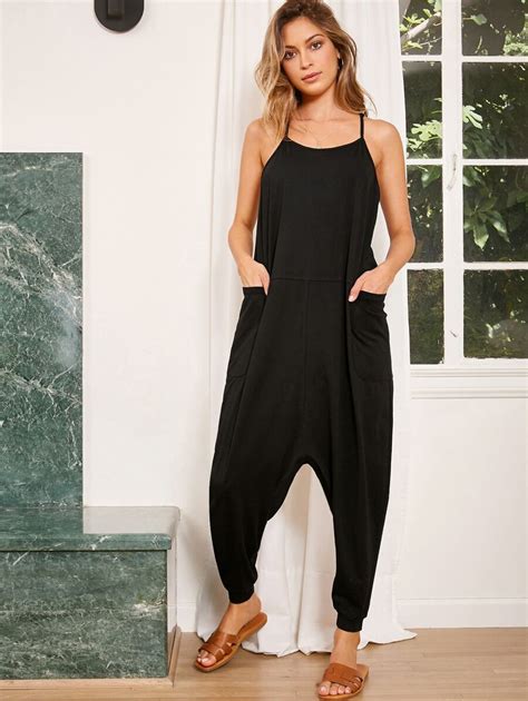 SHEIN LUNE Patch Pocket Drop Crotch Hem Slip Jumpsuit | SHEIN USA