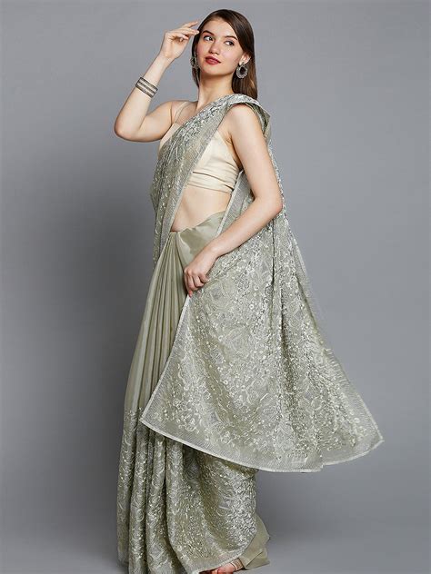 Sage Green Organza Saree – Tirumala Designers