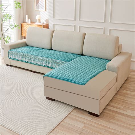 BelleLace Series Imperial Milk Velvet L Shape Sofa Cover Mat with Lace ...