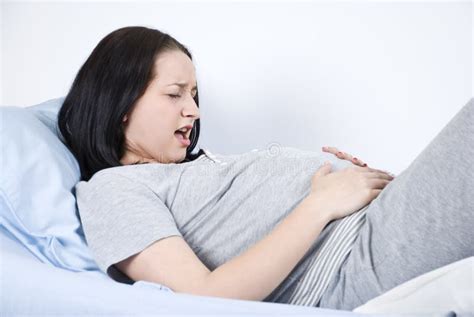 Painful Pregnant Woman Belly Stock Photo - Image of caucasian, medicine ...