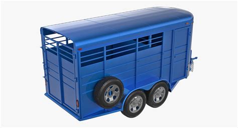3D Three Horse Slant Blue Horse Trailer | 3D Molier International