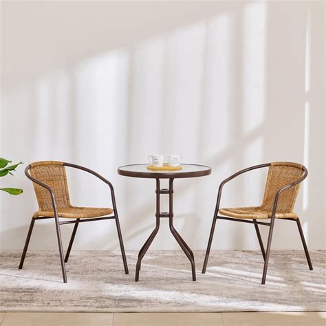 Buy Fullerton Metal Outdoor 2-Seater Tea Table Set with Chairs - Brown ...