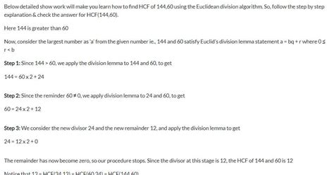 Using euclid division method find lcm and hcf of 60and 144 - Brainly.in