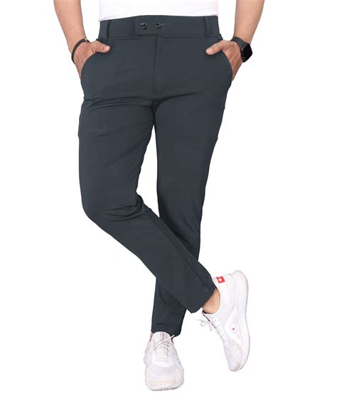 Buy Mehrang Men's Slim Fit Casual Trousers, Cotton Blend, Side Pockets ...
