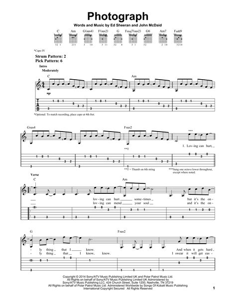Photograph sheet music by Ed Sheeran (Easy Guitar Tab – 159418)