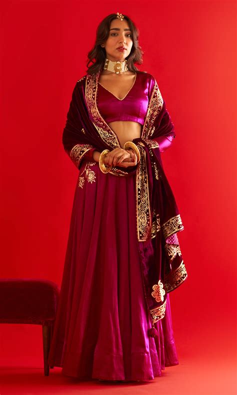 Drzya by Ridhiee Surii | Buy Sufiya Foil Deep Orchid Pocket Lehenga ...