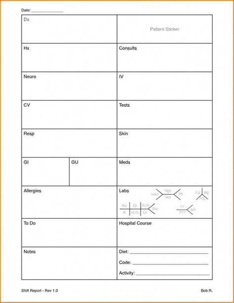 Nursing Report Sheet Templates - Cardtemplate.my.id