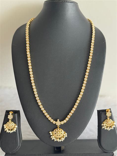 Gold tone AD white South Indian style haar set dj-51678 – dreamjwell