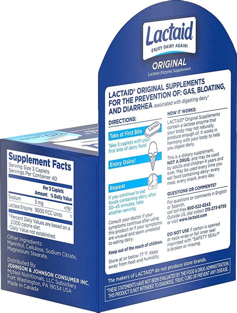 Lactaid Original Strength Lactose Intolerance Relief Caplets 120 ct - Natural Lactase Enzyme ...
