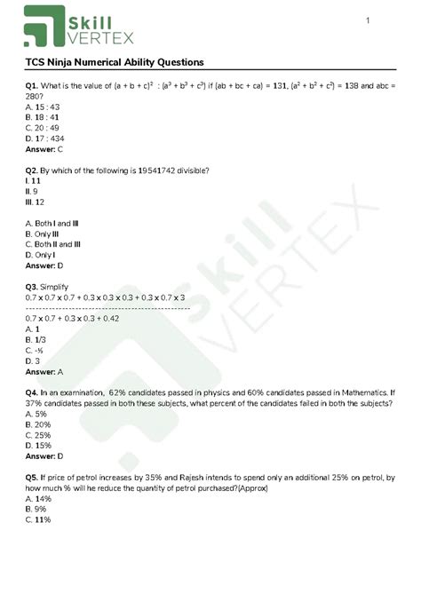 TCS NQT 12th September 2021 Slot 1 Question Paper - TCS Ninja Numerical ...