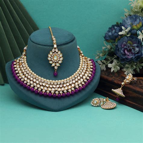 Purple Color Kundan Necklace Set (KN995PRP) – Eindiawholesale