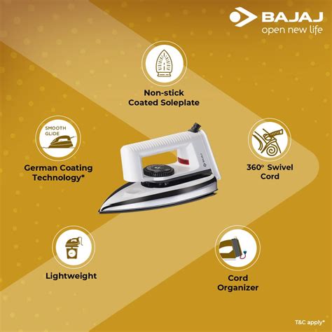 Bajaj Popular Light Weight 1000W Dry Iron | Advance Soleplate And Anti ...