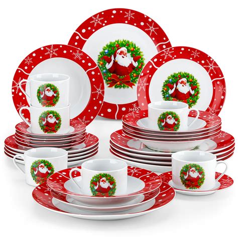 MALACASA 30 Piece Porcelain Christmas Dinnerware Set For Christmas ...