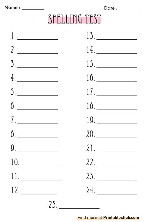 Blank Spelling Test Templates {10,12,15,18, 20,25 words} [PDF Included ...