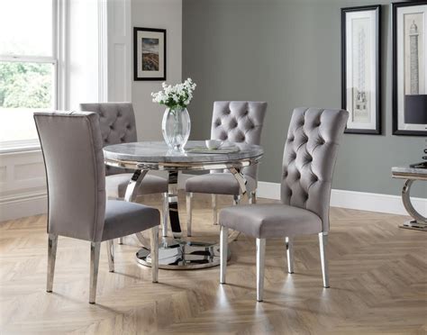 Arundel Marble Round Dining Table Set & 4 Chairs - Furniture World