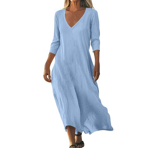 Summer Dresses For Women 2025, Linen Beach Dress Casual Loose Fit V ...