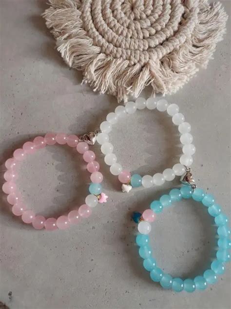 Buy Pink, Sky Blue and White Butterfly Charms Beaded Magnetic Bracelets ...