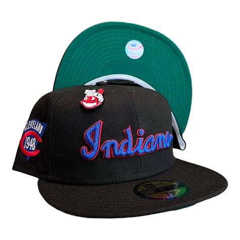 New Era Cleveland Indians 59FIFTY Fitted Hat Cap Black With Chief Wahoo Pin