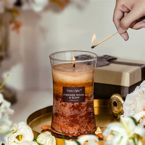 Fireside Wood & Glow, Home Lights 3-Layer Highly Scented Candles