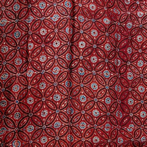 Modal Silk Maroon With Black Curvy Geometric Tile Hand Block Print Fab ...