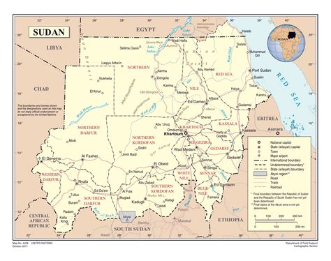 Large political and administrative map of Sudan with roads, railroads, cities and airports ...