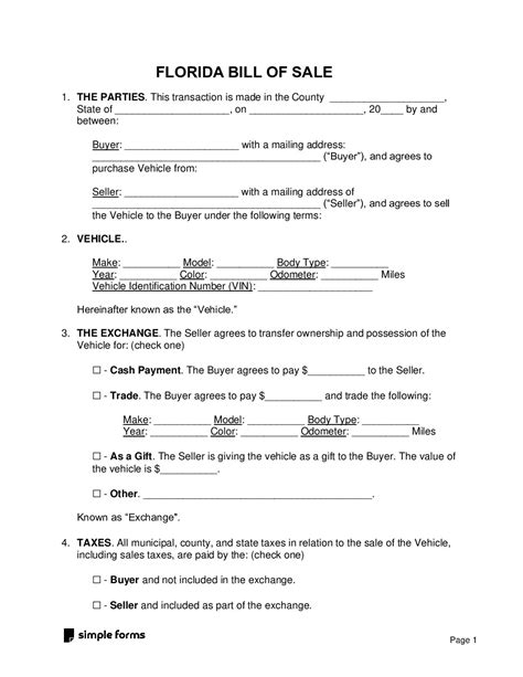 Florida Bill of Sale Template - Florida Bill of Sale Template PDF