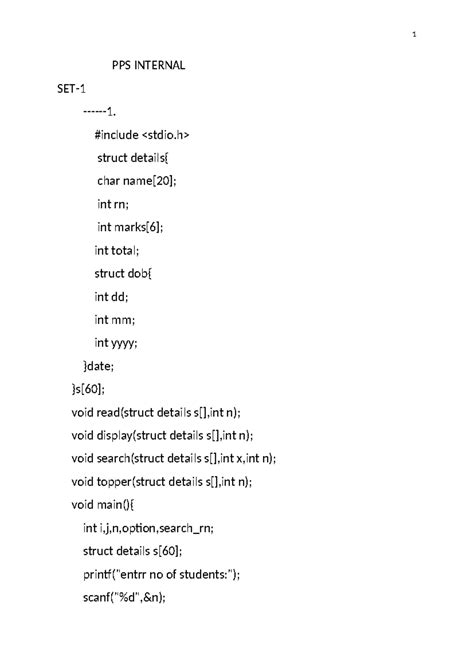 PPS Internal - Notes on Structs and Functions in C - Studocu