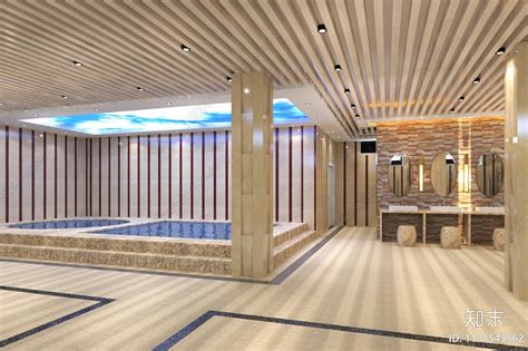 新中式酒店过道走廊浴池景观3d模型下载_模型ID:59069-让提网